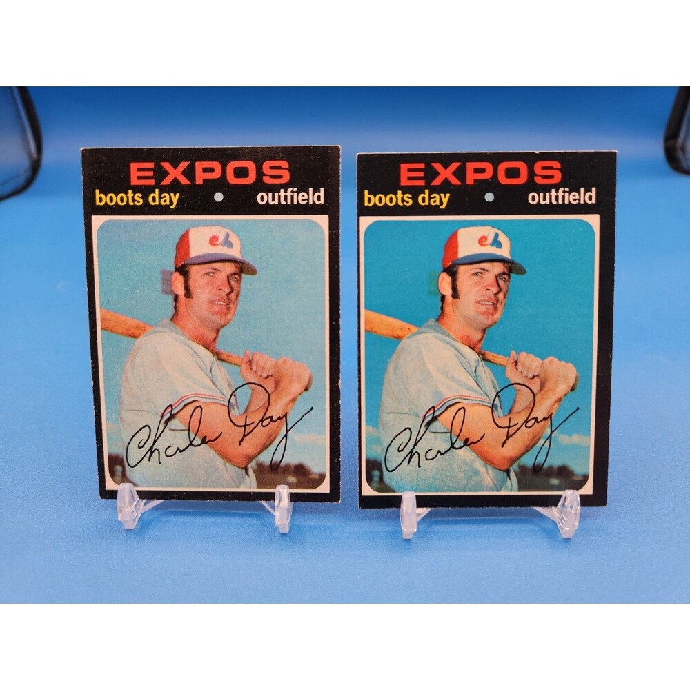 Vintage 1971 #42 Boots Day Montreal Expos With And Without Light Tower ~ 2 Cards
